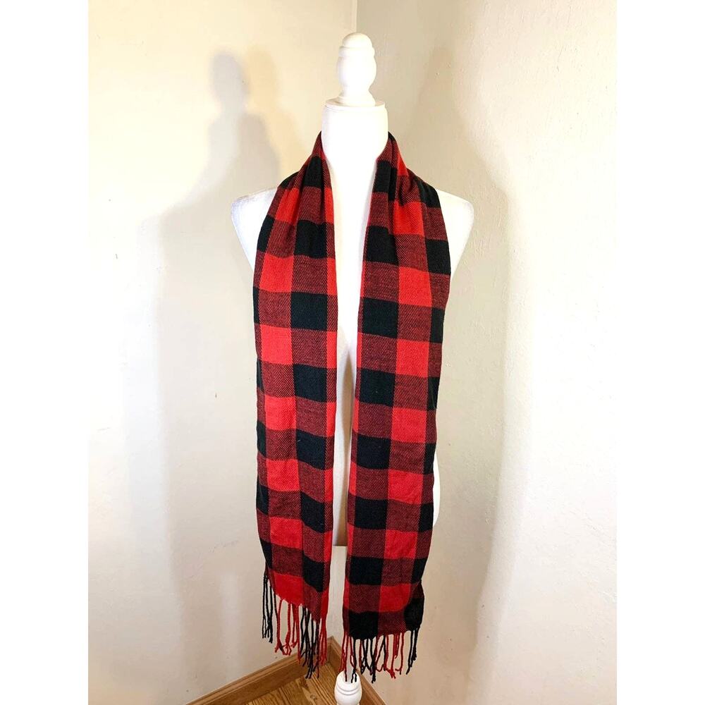 Womens Scarf Red Black Plaid Winter Scarf